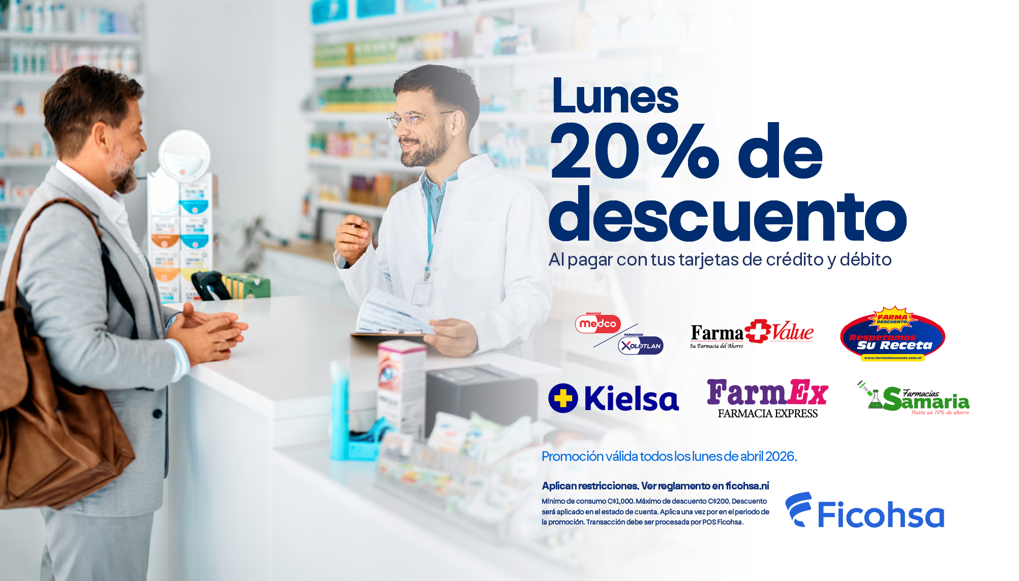 Lunes 20% de descuento en farmacias seleccionadas 