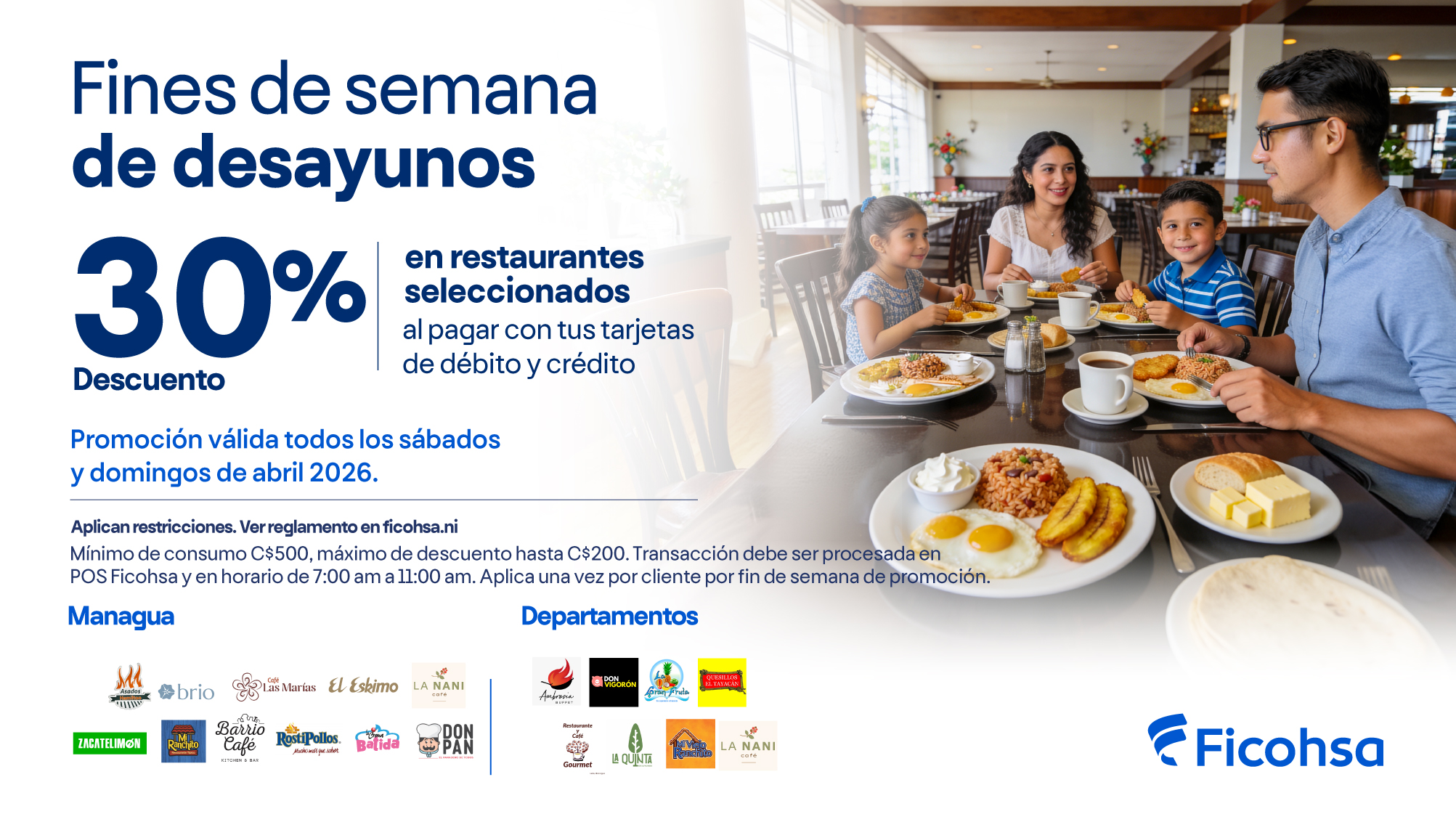 30% de descuento en desayunos los fines de semana 