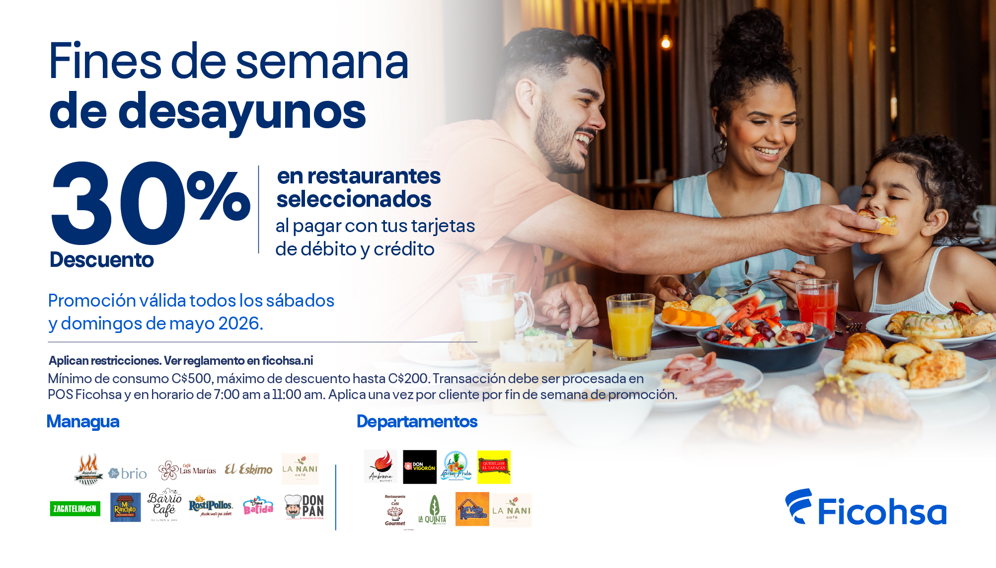30% de descuento en desayunos los fines de semana 