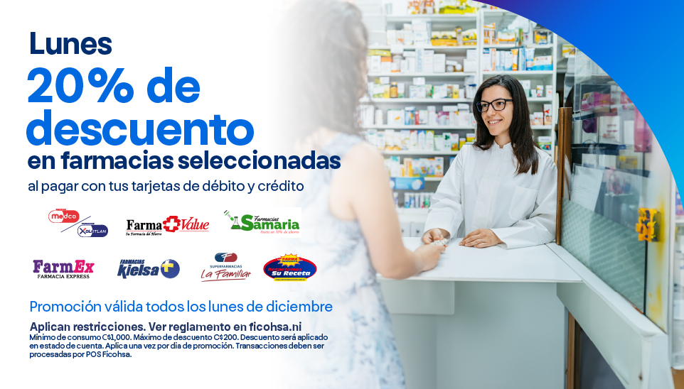 20% de descuento en Farmacias Kielsa y Farmex